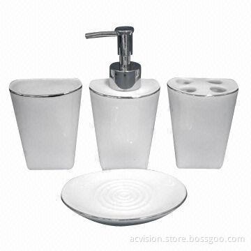 4pcs White Bathroom Accessories Set, Suitable for Hotels, High Quality Ceramic Bathroom Set